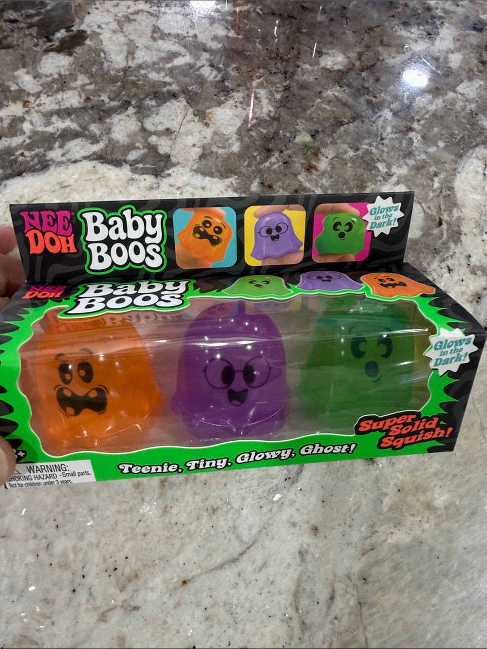 NeeDoh Baby Boos Glow-in-the-Dark Squishy Ghosts - Orange, Purple, Green